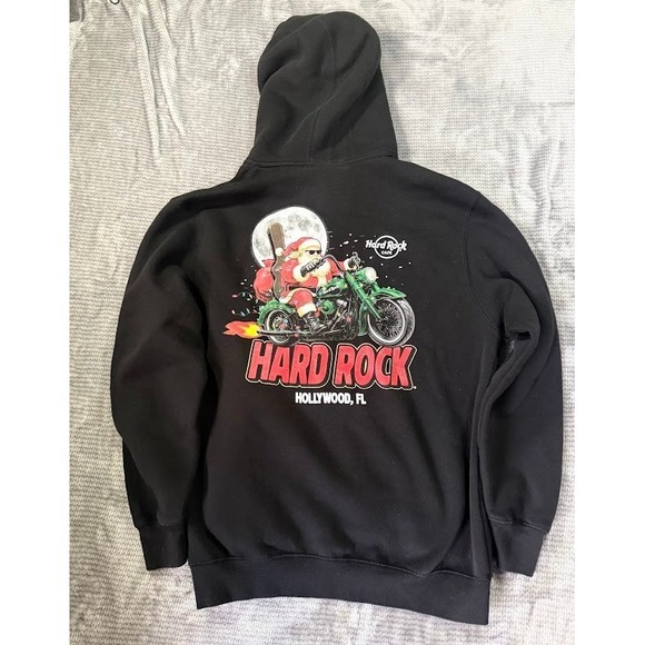 Hard Rock Cafe Other - Hard Rock Cafe Mens Full‎ Zip Hoodie Black Santa Christmas Sweatshirt L RN160173